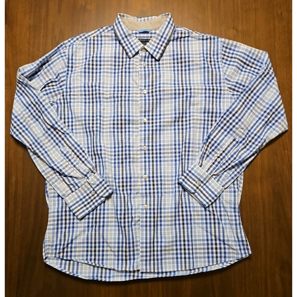 Van Heusen Studio Mens Long Sleeve Button Up Slim Fit Checkered Shirt XL 17-17.5